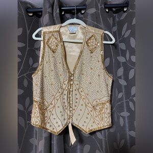 Spenser Jeremy Gold-Embellished Cream Beaded Vest
